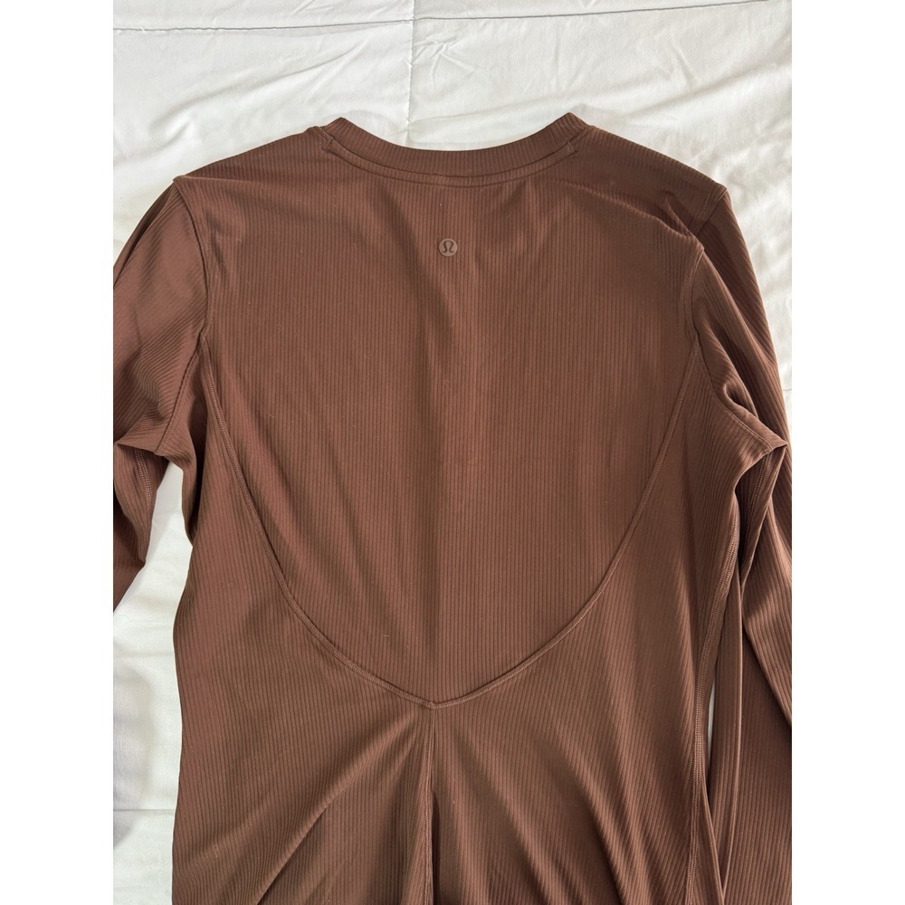 New Lululemon All Aligned Ribbed LS Henley Dress Size 8 LAVA CAKE BROWN NWT $128 - Picture 4 of 10